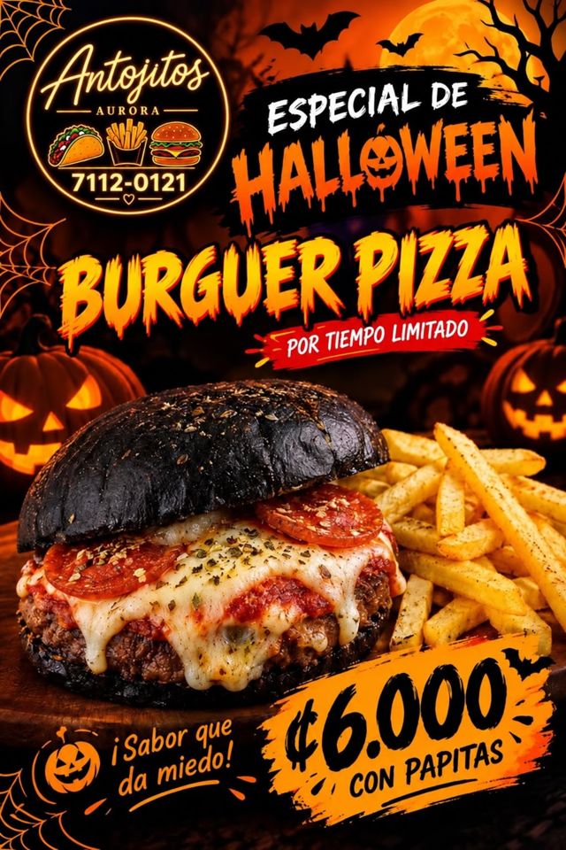 Burger Pizza especial de Halloween con papitas